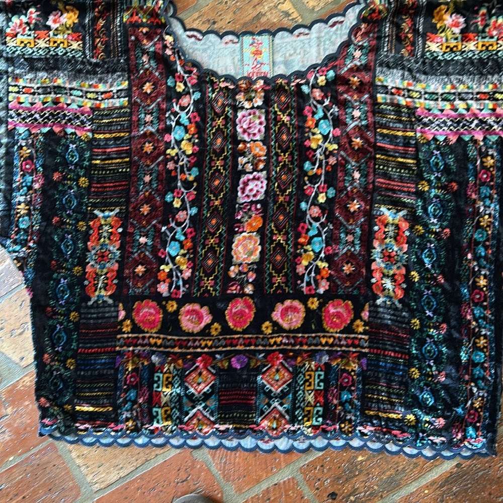 Johnny Was Multicolor Velvet Floral Embroidered Blouse - Picture 8 of 15